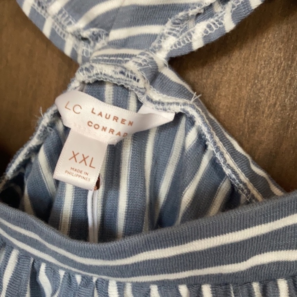 LC Lauren Conrad stripe ruffle sleeve tank cotton casual boho XXL - Picture 8 of 11